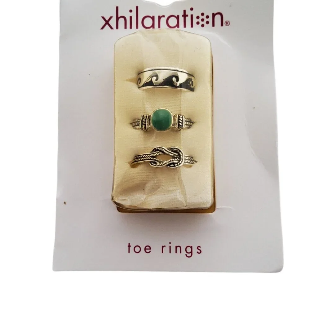 vintage womens "xhilaraton" set of 3 multi style toe rings. - Picture 2 of 2